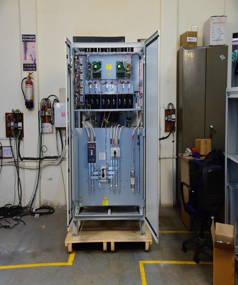 Open Fujitronix power electronics cabinet showing internal assembly